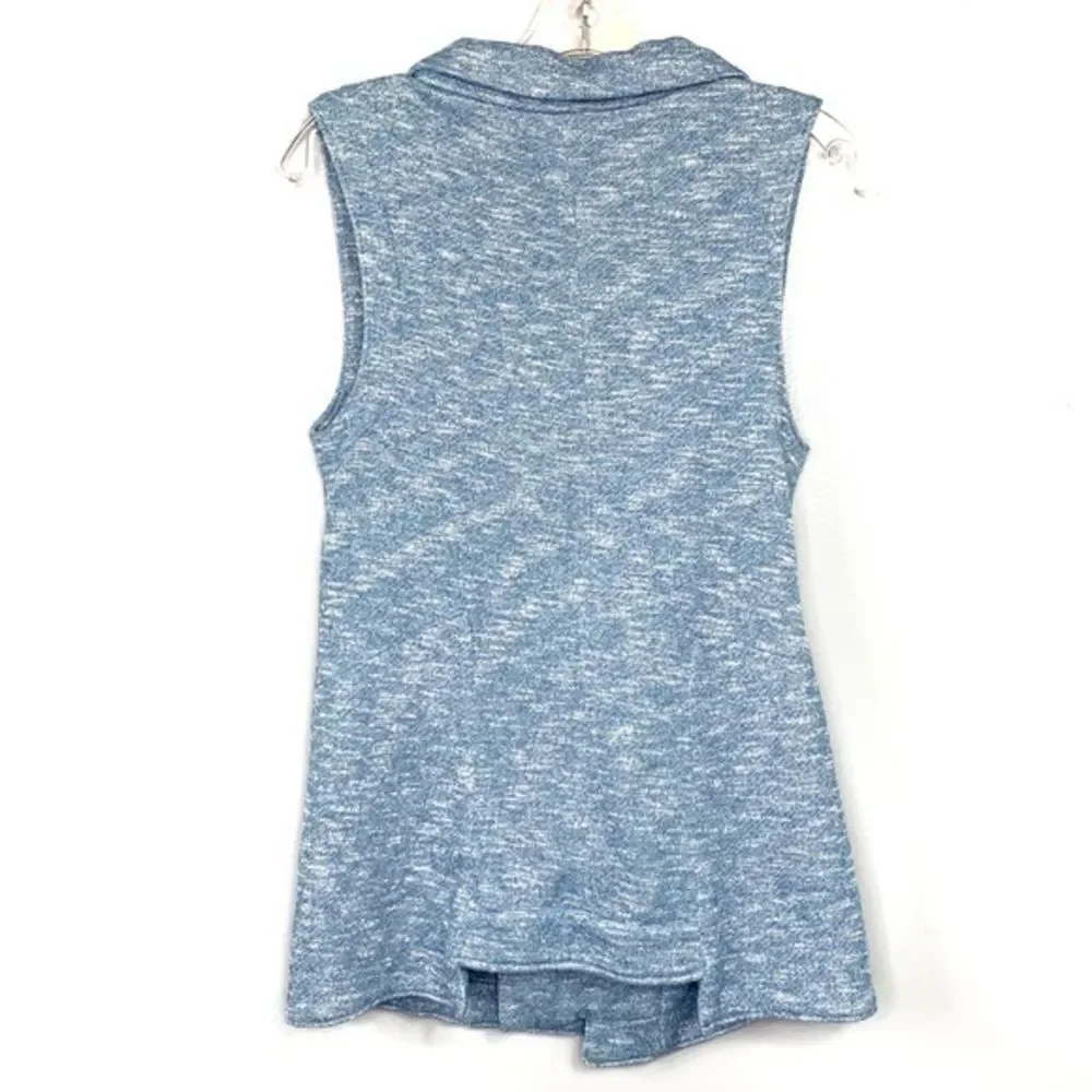 For Cynthia Blue Zip Up Collared Sleeveless Knit Vest Casual Layer Cozy Top S